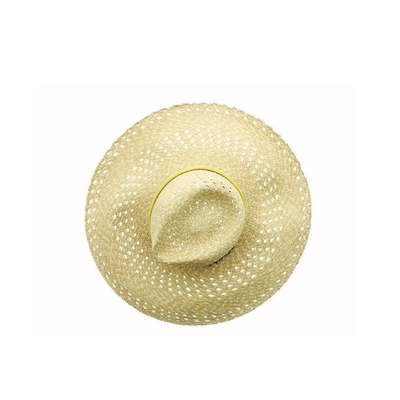 Coach Natural Straw Wide Brim Floppy Sun Hat Yellow Leather Trim One Size NWT main image 6